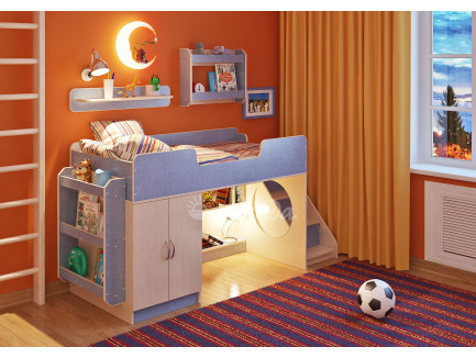 Кровать-чердак для мальчика Легенда 2.4 с полками, спальное место 160х80 см